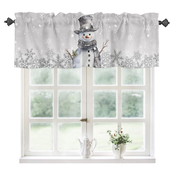 Grey Snowman Christmas Kitchen Valances for Windows 42x12 Inch Kitchen Curtains Valances Rod Pocket Xmas Berry Winter Snowflake Bathroom Window Valances for Window Treatment Decor