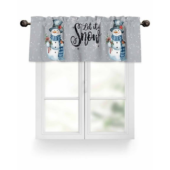 Grey Snowman Christmas Kitchen Valances for Windows Let It Snowy White Winter Holiday Valance Curtains&nbsp; for Kitchen /Living Room/Bedroom/ Bathroom Decor, 54"x18 " ,Rod Pocket 1 Panel,