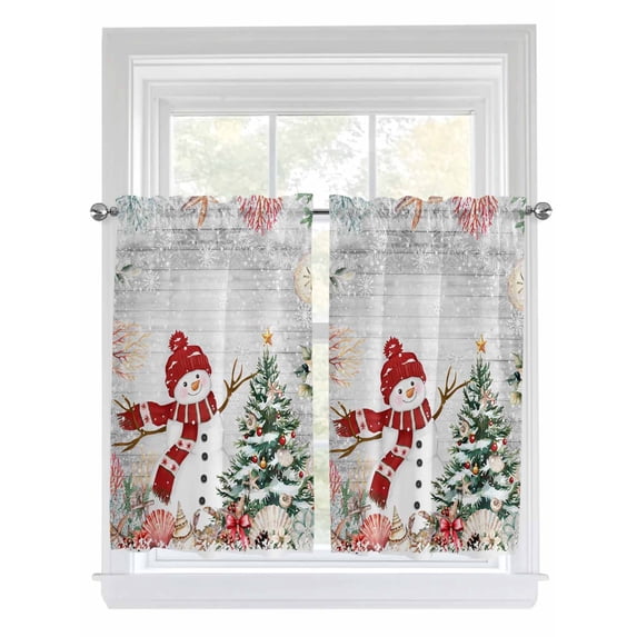 Grey Snowman Christmas Living Room Curtains 2 Panel, Xmas Tree Coastal Snowflake Starfish Cafe Window Treatment, Farmhouse Bedroom Bathroom Kitchen Curtains Drapes 104"x45"