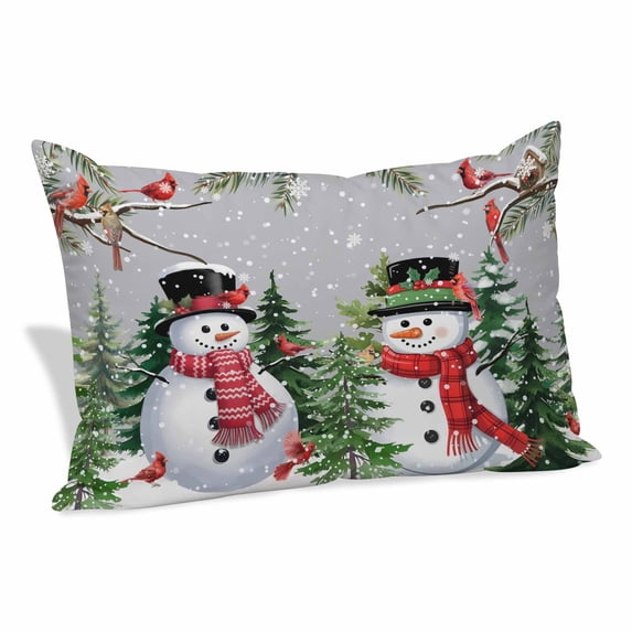 Grey Snowman Christmas Pillow Covers, Linen Long Throw Pillow Case, Xmas Tree Snowflake Winter Birds Holiday Pillow Protector Decorative Cushion Cover for Living Room/Bedroom 12" x 20"