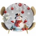 thumbnail image 1 of Grey Snowman Christmas Round Tablecloth 45-54 Inch Round Fitted Table Cloth with Elastic Edge, Xmas Tree Red Balls Snowflake Waterproof Table Cover Protector for Outdoor Picnic Party Dining, 1 of 6