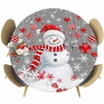 thumbnail image 1 of Grey Snowman Christmas Round Tablecloth, Fitted Table Cover with Elastic for 36"-44" Round Tables, Xmas Balls Snowflake Table Cloth Outdoor Indoor Dinning Party Waterproof Tablecloths, 1 of 7