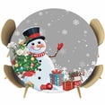 thumbnail image 1 of Grey Snowman Christmas Round Tablecloth, Fitted Table Cover with Elastic for 45"-54" Round Tables, Gifts Xmas Tree Winter Snowflake Table Cloth Outdoor Indoor Dinning Party Waterproof Tablecloths, 1 of 7