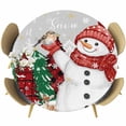 thumbnail image 1 of Grey Snowman Christmas Round Tablecloth, Fitted Table Cover with Elastic for 45"-54" Round Tables, Snowflake Xmas Tree Winter Elk Table Cloth Outdoor Indoor Dinning Party Waterproof Tablecloths, 1 of 7