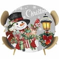 thumbnail image 1 of Grey Snowman Christmas Round Tablecloth, Fitted Table Cover with Elastic for 45"-54" Round Tables, Xmas Snowflake Botanical Table Cloth Outdoor Indoor Dinning Party Waterproof Tablecloths, 1 of 7