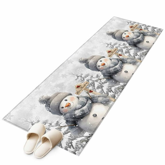 Grey Snowman Christmas Runner Rug 2x6 FT, Non Slip Hallway Carpet, Xmas Snowflake Tree Gray Washable Soft Floor Carpet Throw Runner Carpet Long Rug for Entryway Kitchen Bedside Sliding Door