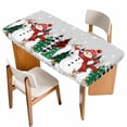 thumbnail image 1 of Grey Snowman Christmas Table Cloths for 5 Foot Rectangle Tables, Xmas Tree Snowflake Elk Winter Patio Waterproof Elastic Fitted Tablecloths, Washable Rectangular Table Cover for Camping, 1 of 8