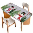thumbnail image 1 of Grey Snowman Christmas Table Cloths for 6 Foot Rectangle Tables, Xmas Tree Snowflake Winter Birds Patio Waterproof Elastic Fitted Tablecloths, Washable Rectangular Table Cover for Camping, 1 of 8