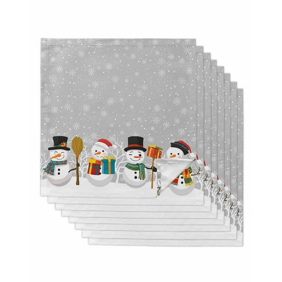 Grey Snowman Cloth Napkins Set of 8 Reusable Dinner Napkins, Christmas Winter Snowflake Xmas Tree Cocktail Napkin Washable Table Napkins for Wedding/Holiday Party/Baby Shower 20"x20"