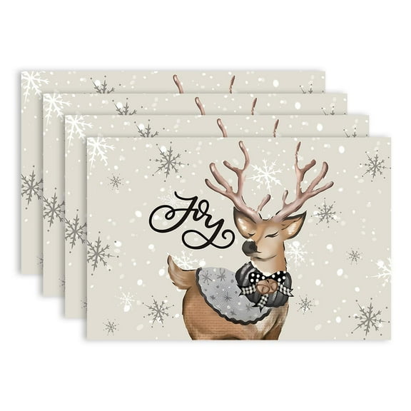 Grey Snowman Snowflakes Let it Snow Winter Placemats Set of 4, 12x18 Inch Seasonal Christmas Table Mats for Party Kitchen Dining Decoration