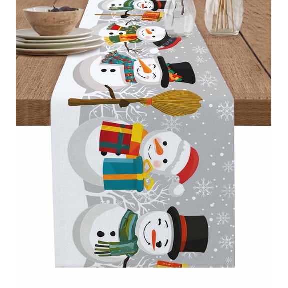 Grey Snowman Table Runner 60 Inches, Christmas Winter Snowflake Xmas Tree Bed Runner Dresser Scarves Tabletop for Indoor Outdoor Parties/Ceremony/Banquet, 13" x 60"