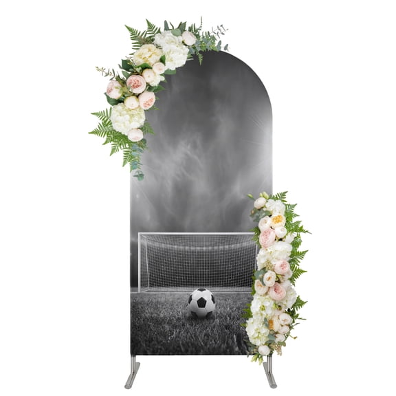 Grey Soccer Ball Arch Backdrop Cover 4FT, Foggy Dramatic Lighting Grass Spandex Fitted Stretchy Arch Stand Covers, Round Top Chiara Backdrop Cover for Wedding Party Birthday Baby Shower