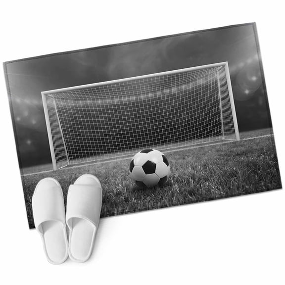 Grey Soccer Ball Bathroom Rug Washable 2x3 Entryway Rug Non Slip Foggy Dramatic Lighting Grass Front Door Mat Low Pile Indoor Doormat Throw Floor Carpet for Kitchen Bedroom Entrance