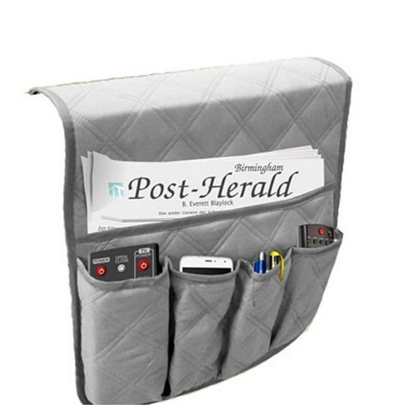 Grey Sofa Armrest Organizer, Remote Control Holder for Recliner Couch, Arm Chair Caddy with 5 Pockets for Magazine, Tablet