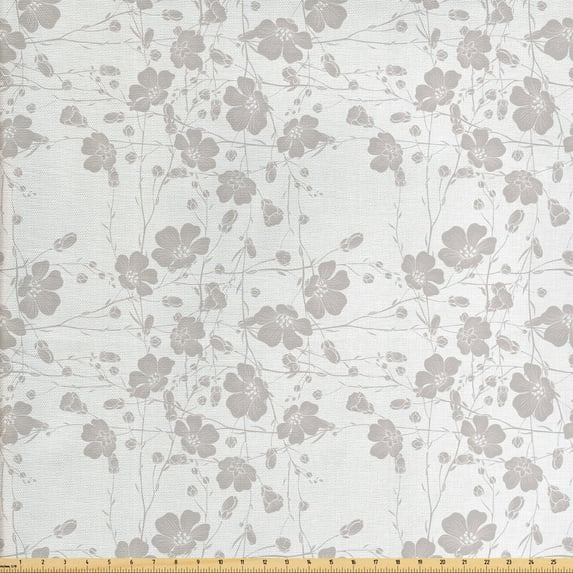 Ambesonne Nature Fabric by the Yard Upholstery, Romantic Home Flowers, 5 Yards, Pale Grey
