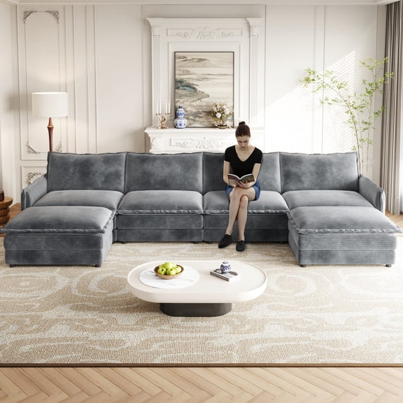 Grey Sofa with Footrest - Flexible Modular Assembly - Living Room Layout - Personalized Design