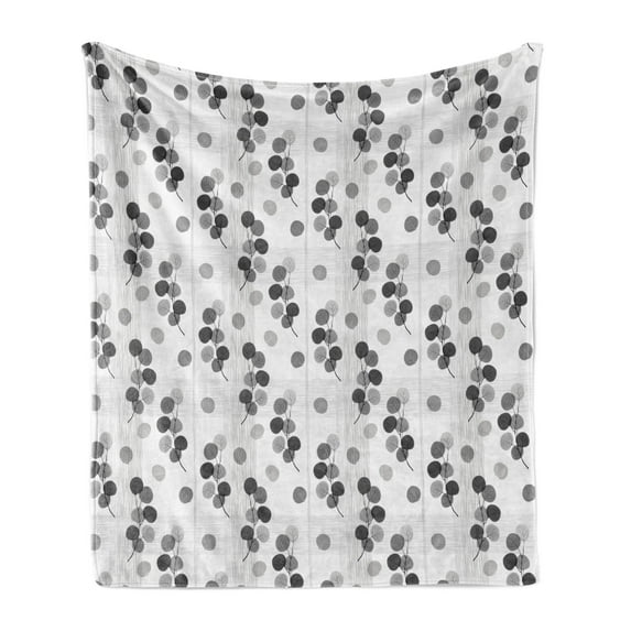 Grey Soft Flannel Fleece Blanket, Artisan Circle Shaped Leaf Foliage Branches with Sketchy Lines Strips on Background, Cozy Plush for Indoor and Outdoor Use, 50" x 70", Charcoal Grey, by Ambesonne