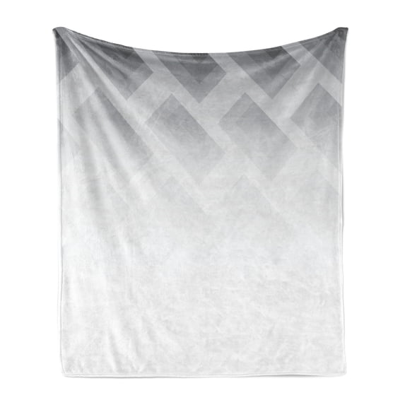 Grey Soft Flannel Fleece Blanket, Blur Poster Display with Simplistic Square Shapes Contemporary Mosaic Optic Illusion Print, Cozy Plush for Indoor and Outdoor Use, 70" x 90", White, by Ambesonne