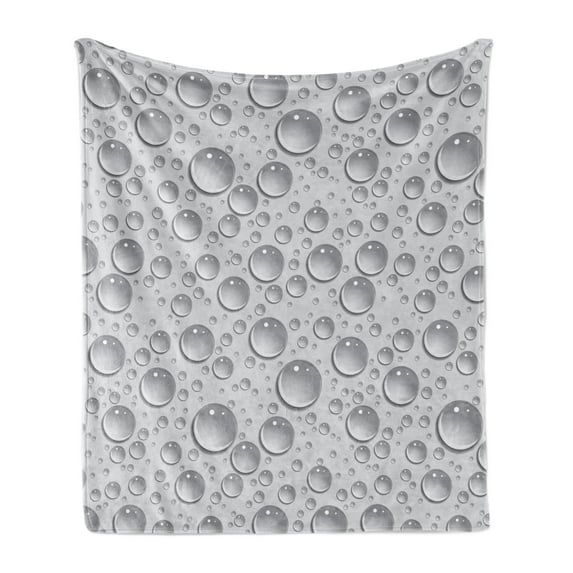 Grey Soft Flannel Fleece Blanket, Small Large Bubbles Pattern Water Liquid Pure Freshening Monochrome Aquatic Raindrops Design, Cozy Plush for Indoor and Outdoor Use, 60" x 80", Grey, by Ambesonne