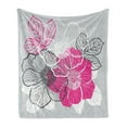 thumbnail image 1 of Grey Soft Flannel Fleece Throw Blanket, Abstract Blossoming Peonies Romantic Spring Bridal Bouquet Feminine Corsage, Cozy Plush for Indoor and Outdoor Use, 50" x 60", Grey Magenta White, by Ambesonne, 1 of 5