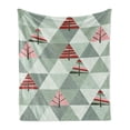 thumbnail image 1 of Grey Soft Flannel Fleece Throw Blanket, Abstract Geometrical Theme Retro Illustration of Triangles Trees Print, Cozy Plush for Indoor and Outdoor Use, 70" x 90", Coral and Reseda Green, by Ambesonne, 1 of 5