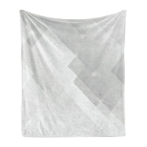 Grey Soft Flannel Fleece Throw Blanket, Abstract Soft Tones Featured Perspective Stripes Reflection Rays Artisan Artwork Print, Cozy Plush for Indoor and Outdoor Use, 70" x 90", Cloud, by Ambesonne