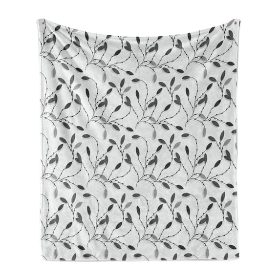 Grey Soft Flannel Fleece Throw Blanket, Contemporary Graphic of Fall Autumn Leaves and Branches Simple Pure Shabby Artwork, Cozy Plush for Indoor and Outdoor Use, 70" x 90", Grey White, by Ambesonne