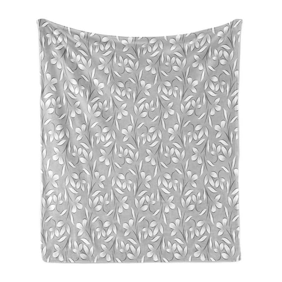 Grey Soft Flannel Fleece Throw Blanket, Floral Ornaments Spring Theme Abstract Vintage Style Paisley Antique Illustration, Cozy Plush for Indoor and Outdoor Use, 50" x 60", White Grey, by Ambesonne