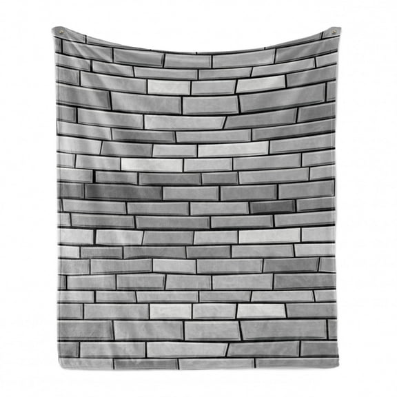 Grey Soft Flannel Fleece Throw Blanket, Illustration of Brick Wall Contemporary Artprint 3d Style Vision Modern and Shabby Design, Cozy Plush for Indoor and Outdoor Use, 70" x 90", Grey, by Ambesonne