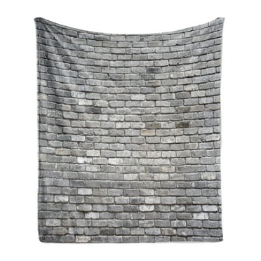 Grey Soft Flannel Fleece Throw Blanket, Image of an Aged Old and Rough Brick Wall Obsolete Concrete Structure with Ragged Surface, Cozy Plush for Indoor and Outdoor Use, 50" x 60", Grey, by Ambesonne