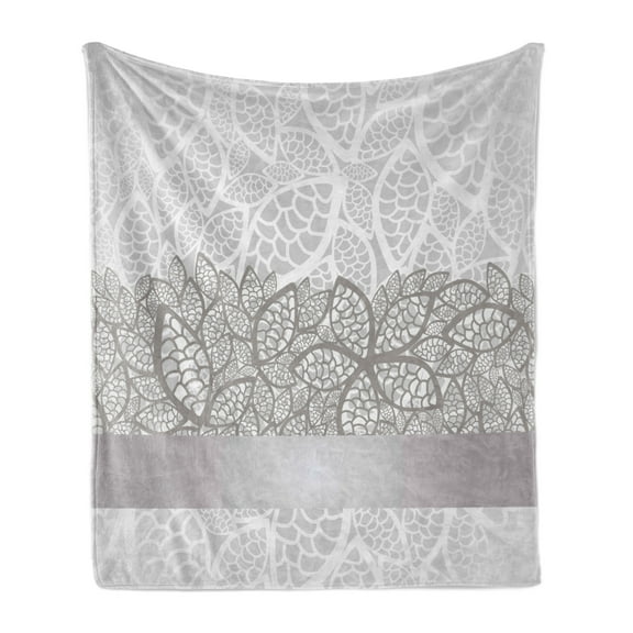Grey Soft Flannel Fleece Throw Blanket, Lace Inspired Flower Motifs Bridal Composition Leaves Wedding Theme, Cozy Plush for Indoor and Outdoor Use, 50" x 60", Grey Pale Grey White, by Ambesonne