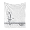 thumbnail image 1 of Grey Soft Flannel Fleece Throw Blanket, Ornament Border with Swirls Dots in Rococo Style Renaissance Details, Cozy Plush for Indoor and Outdoor Use, 60" x 80", Pale Grey White, by Ambesonne, 1 of 5