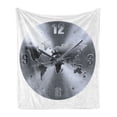 thumbnail image 1 of Grey Soft Flannel Fleece Throw Blanket, Round Clock Print with World Map, Cozy Plush for Indoor and Outdoor Use, 60" x 80", Blue Grey, by Ambesonne, 1 of 5