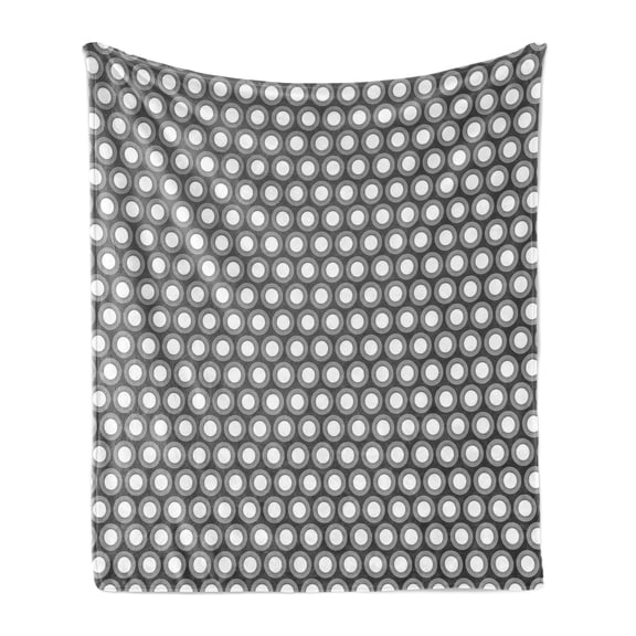Grey Soft Flannel Fleece Throw Blanket, Shadowed Holes Circular with Disc Forms Unusual Round Styled Pattern Design, Cozy Plush for Indoor and Outdoor Use, 70" x 90", White, by Ambesonne