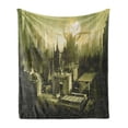 thumbnail image 1 of Grey Soft Flannel Fleece Throw Blanket, Sunset in a Gothic Dark City Scenery Landscape Urban Artwork Image, Cozy Plush for Indoor and Outdoor Use, 50" x 70", Pale Green White, by Ambesonne, 1 of 5
