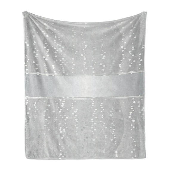 Grey Soft Flannel Fleece Throw Blanket, Vertical Wavy Lines with Little Dots and a Bold Border Christmas Celebration, Cozy Plush for Indoor and Outdoor Use, 70" x 90", Grey White, by Ambesonne
