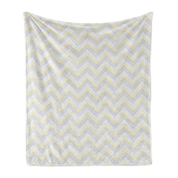 Grey Soft Flannel Fleece Throw Blanket, Vintage Chevron Pattern with Pale Pastel Colors Zig-zag Inverted V-Shaped Image, Cozy Plush for Indoor and Outdoor Use, 50" x 70", Yellow Grey, by Ambesonne