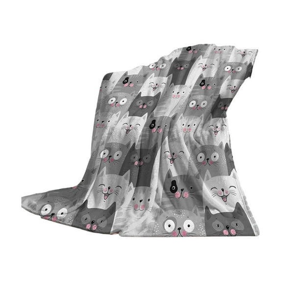 Grey Soft Grey Cats Themed Flannel Blanket Cozy Warm Plush Throw For Sofa Bed Couch Travel Gift Great For Kids And Pet Enthusiasts 50X60Inch