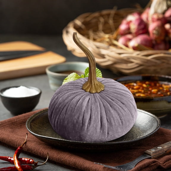 Grey Soft Velvet Foam Pumpkin For Fall Harvest Home Decor Table Centerpiece 10Cm Light Gray Artificial