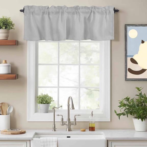 Grey Solid Color Valances for Windows,Kitchen Valance Rod Pocket Short Curtain, Minimalist Art Valance Curtain Window Valances for Bedroom Bathroom Living Room 54x18in