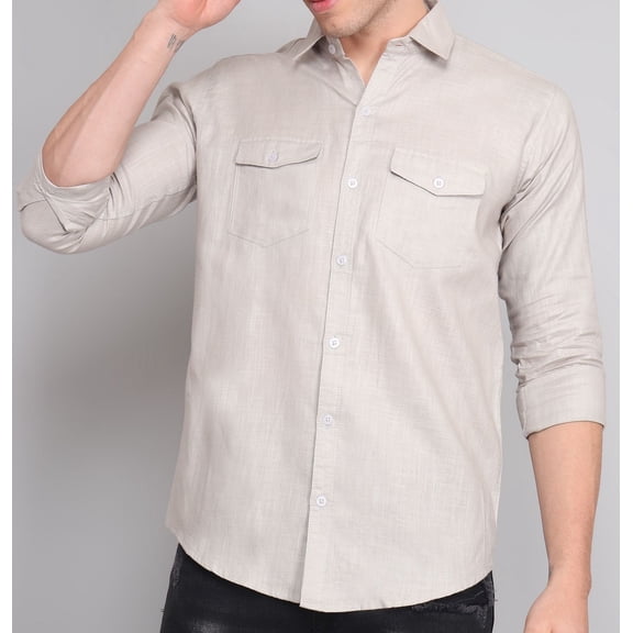 Grey Solid Double Pocket Men's Shirt