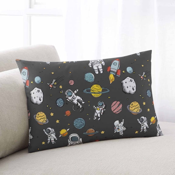 Grey Space Throw Pillow Covers, Cartoon Cute Spaceship Planet Star Funny Soft Breathable Pillow Cases with Invisible Zipper for Sleeping, Body Pillowcases for Couch Bed Sofa Chair 24x36 Inches