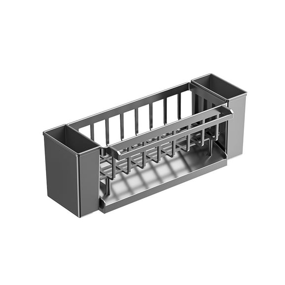 Grey Sponge Kitchen Sink Caddy Organizer Brush Holder With Auto Draining Tray Grey Color 12.2 X 4.33 X 3.54 Inches Plastic Material Multi Functional Storage For Sponge Soap Brush Towel Han