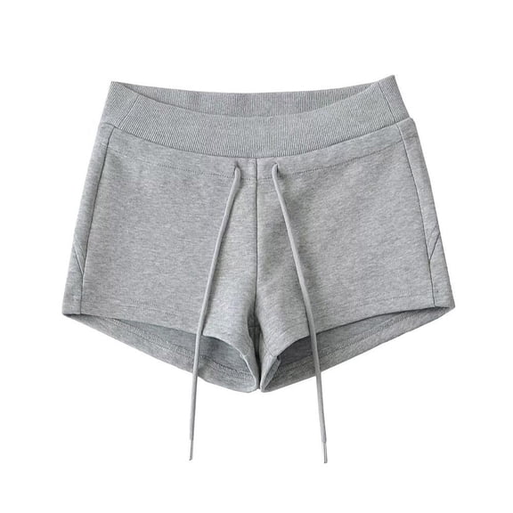 Grey Sports Shorts, Drawstring Casual Pants, Womens Summer Low Waist R1F3