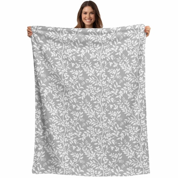Grey Spring Floral Blanket Soft Cozy Warm Throw Blanket for Couch, Plush Fuzzy Flannel Fleece Blankets for Sofa, Farmhouse Flowers Elegant Pastoral Bed Blankets Lightweight Gifts for Women, 40"x50"