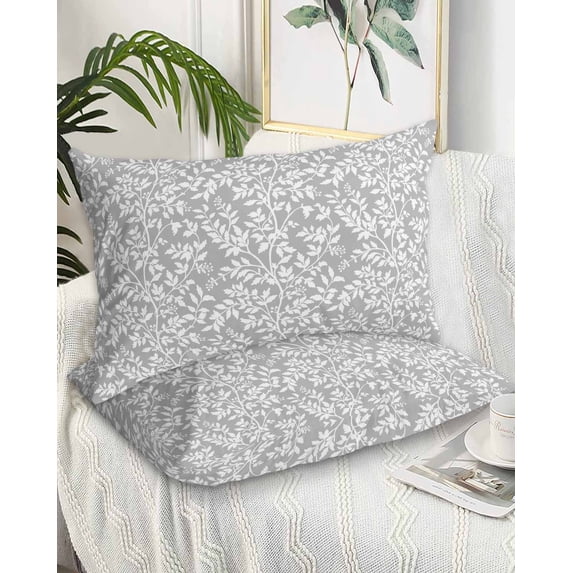 Grey Spring Floral Pillow Cases Standard Size Set of 2 - Microfiber Bed Throw Pillow Covers, Farmhouse Flowers Elegant Pastoral Decorative Lumbar Pillow Cover with Envelope Closure for Sofa 20"x26"
