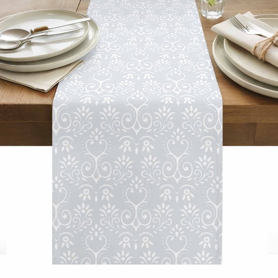 Grey Spring Floral Table Runner - 108 Inch Long, Kitchen Dining Table Runner Dresser Scarves, Modern Abstract Art Farmhouse Farmhouse Decor for Coffee Tables Wedding Party Banquet