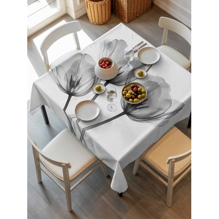 Grey Spring Tulip Floral Tablecloth Square Table Cloth 54x54,Waterproof Outdoor Table Cloth Covers Decorative Table Protector,Pastoral Flowers Watercolor Washable Kitchen Party Dinning Table Cover