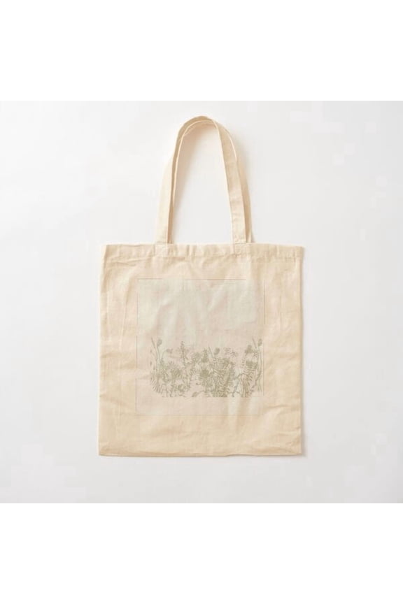 Grey Square Floral Toile Canvas Canvas Tote Bags, Reusable Shopping Bag