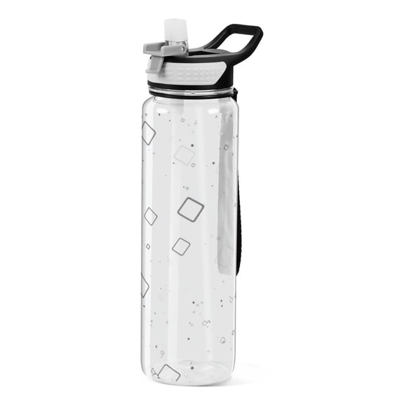 Grey Square Pattern 1000ml Tritan Sport Bottle Straw LeakProof Food-Grade Portable Wide Handle